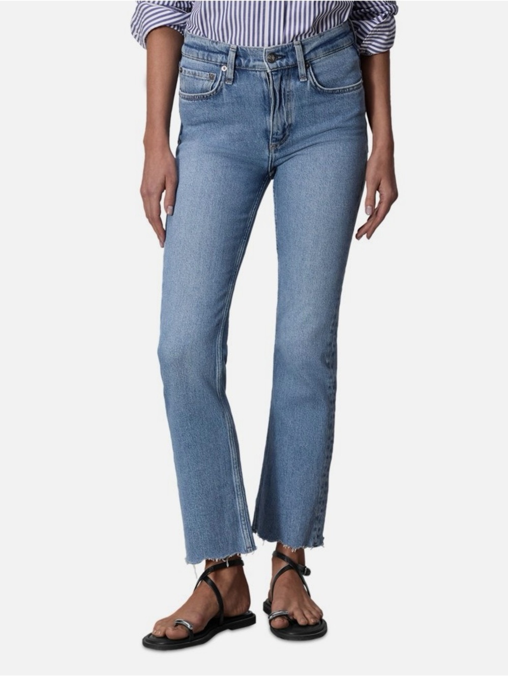 Rag & Bone Peyton Mid-Rise Ankle Bootcut Jeans in Benson Wash Raw Hem